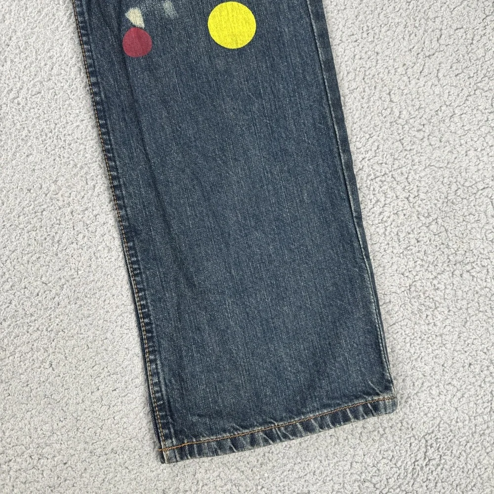 VTG Y2K Volcom Black Bart Button Fly Jeans Men 30x32 Blue Straight Leg Painted